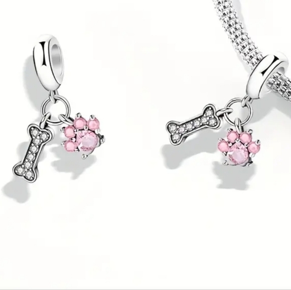 Fashion Pink Craftsmanship Inlaid Rhinestone Cute Paw Print Bone Pendant - Picture 3 of 7